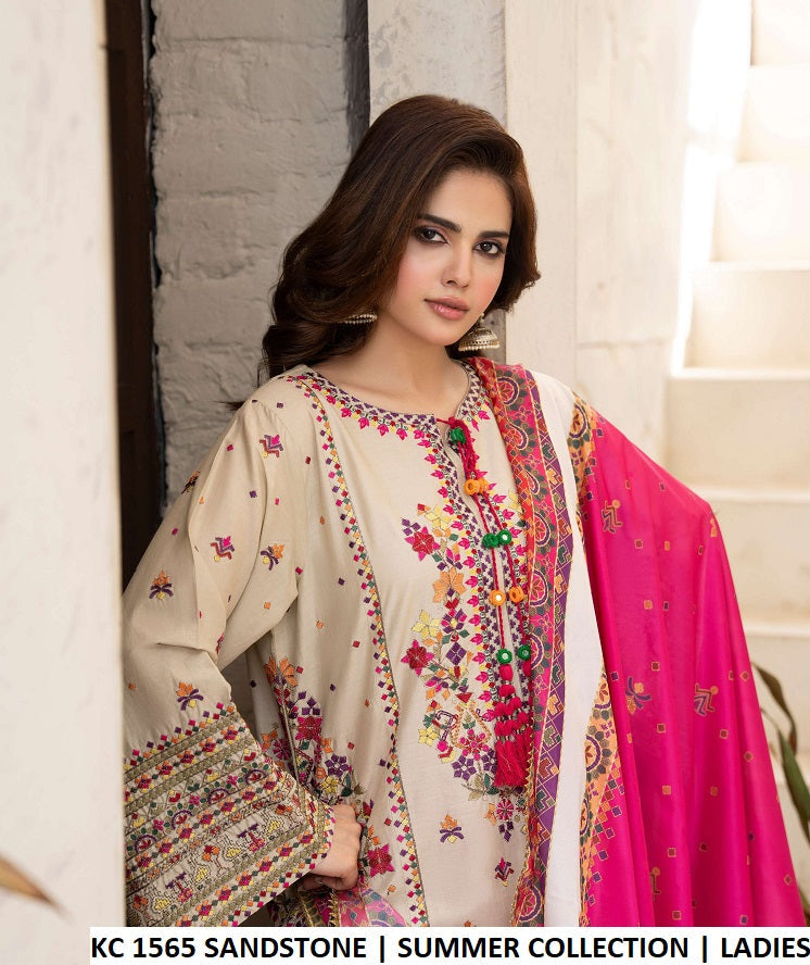 KC TABEER 1565 - Sandstone Cotton 3-Piece Suit