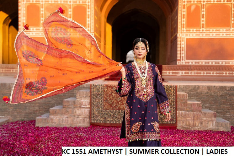Pakistani women's amethyst purple cotton short shirt farshi shalwar back view