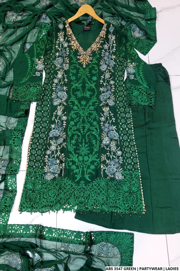 Pakistani women's green organza straight shirt back view