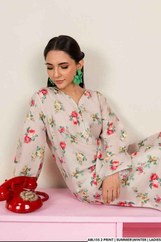Pakistani women's lawn 2-piece printed casual suit side view