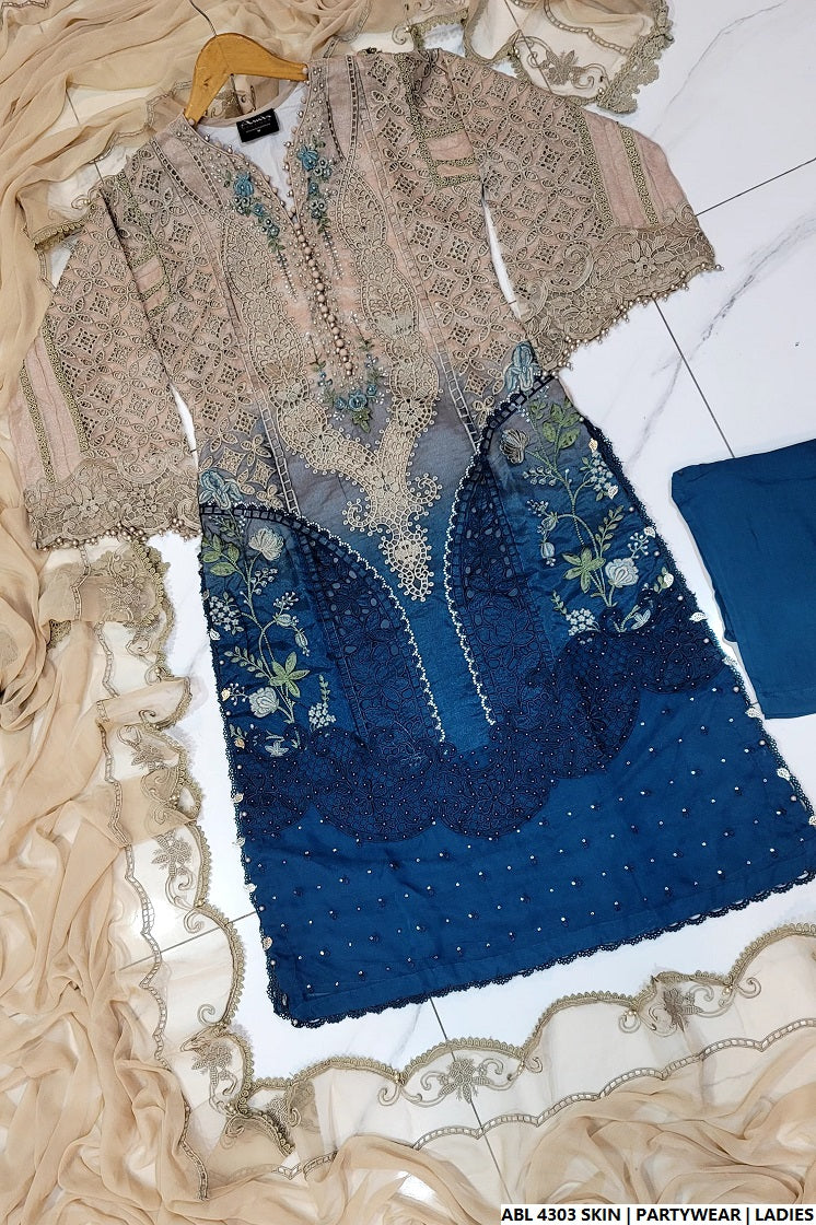 Pakistani women's skin organza A-Line shirt full view