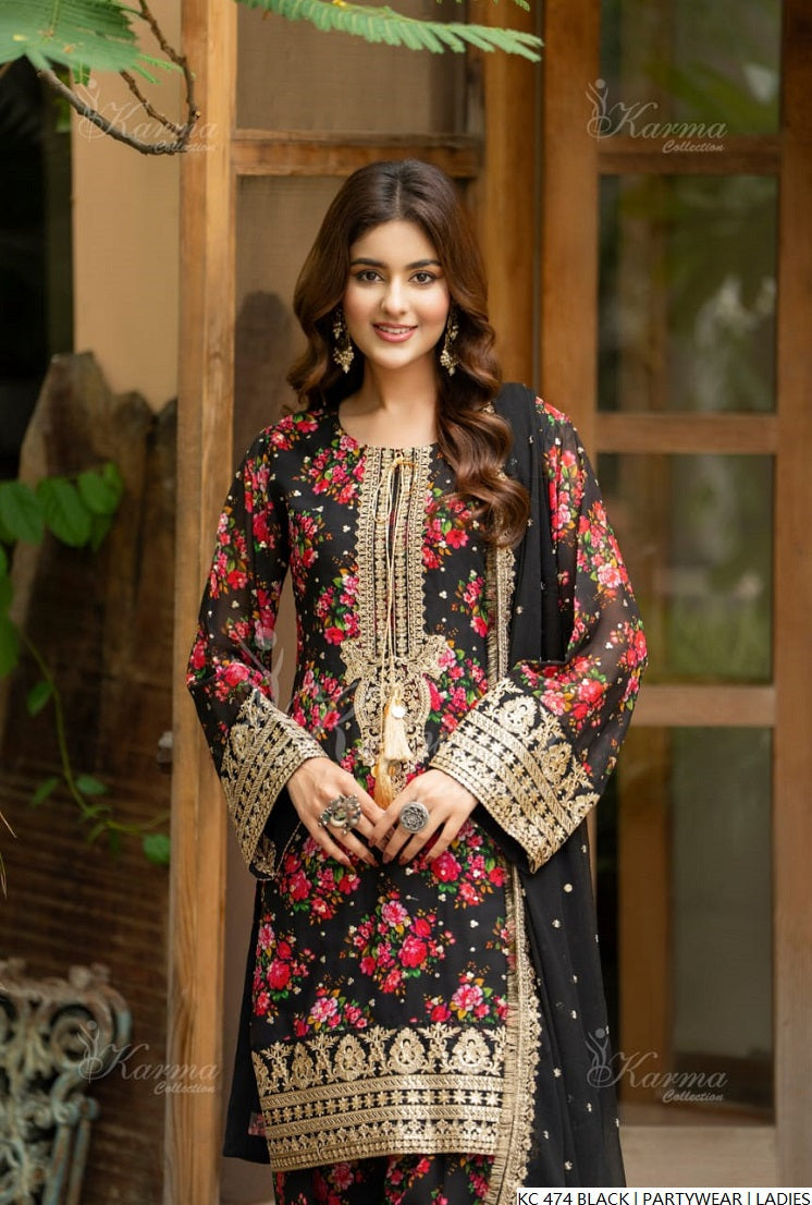 Pakistani women's black silk long kaftan detail view