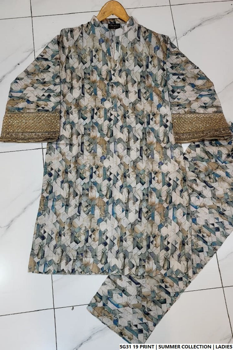 Pakistani women's lawn A-Line printed casual outfit full view