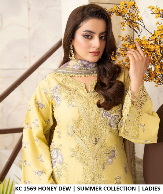 KC TABEER 1569 HONEY DEW cotton cross stitch Pakistani women's long shirt side view