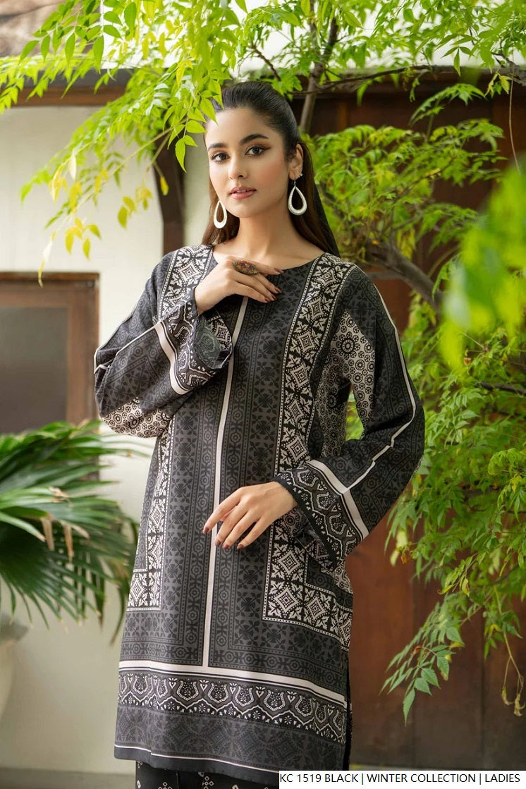 Pakistani women's black silk 2-piece formal suit detail view
