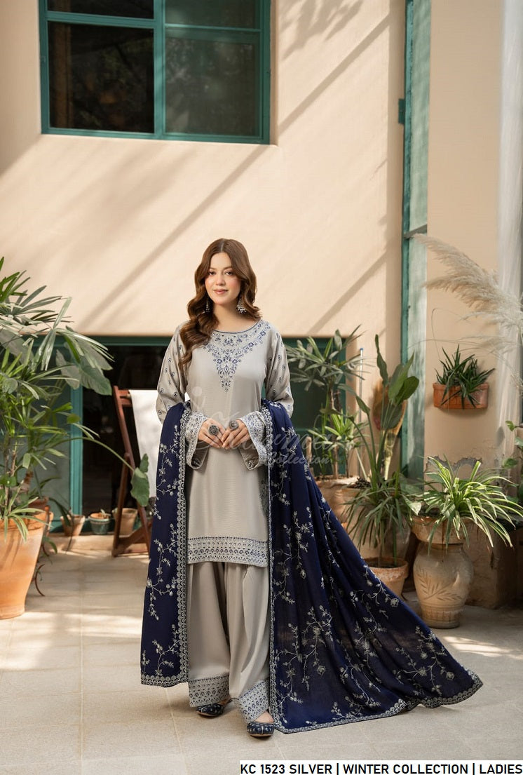 Pakistani women's silver grey silk short shirt detail view