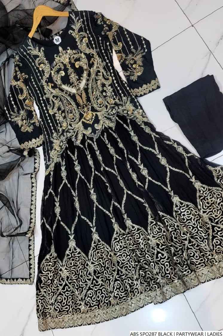 Pakistani women's black chiffon straight shirt plazo full view