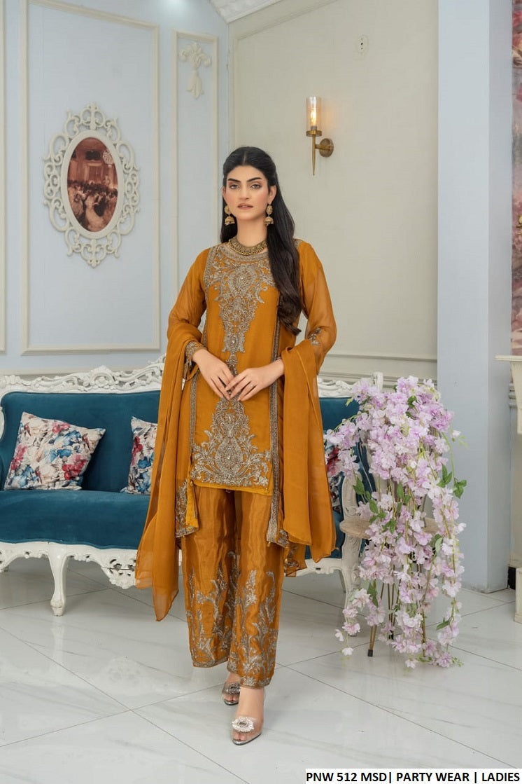 PNW 512 Pakistani women's chiffon gown frock back view