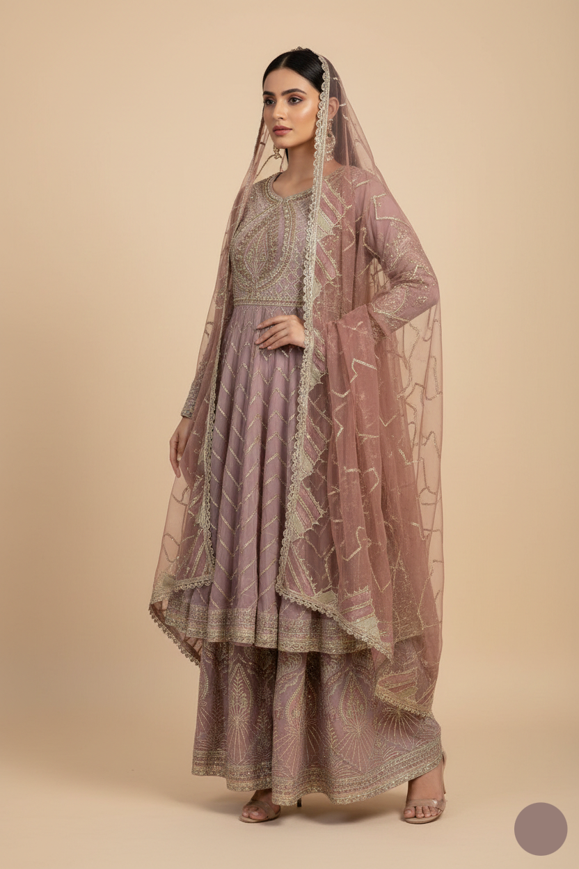 Chiffon short frock gharara ABJ 4010 - Pakistani women's party wear with organza dupatta front view