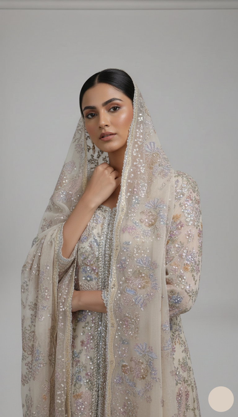 Pakistani women's chiffon printed party wear shirt side view