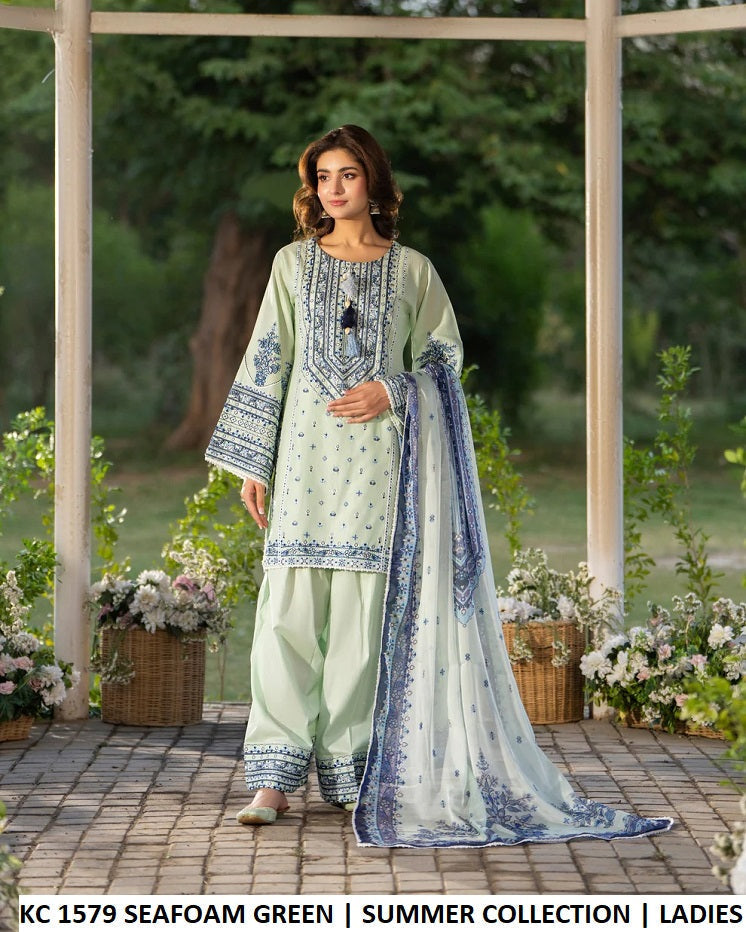 KC Sunehri 1579 - Seafoam Green Embroidered 3-Piece Ready to Wear Women's Pakistani Suit