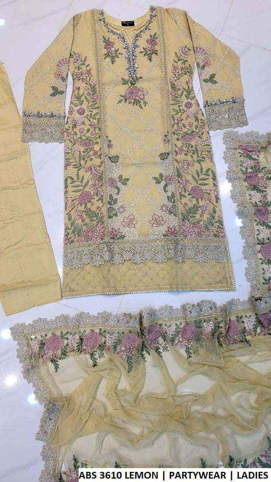 ABS 3610 LEMON - Lemon Chiffon Straight 3-Piece Women's Pakistani Suit