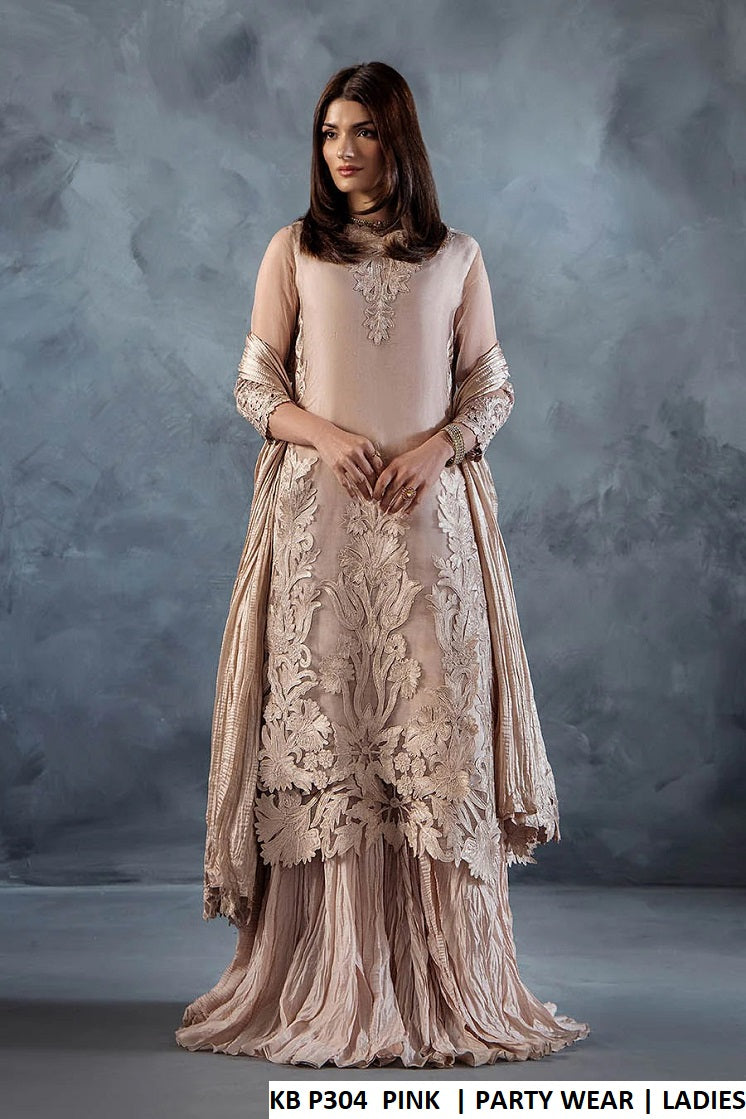 Organza straight shirt crush sharara pink - Pakistani women's luxury party wear with silk dupatta front view