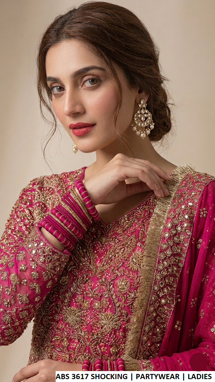 ABS 3617 SHOCKING PINK - Shocking Pink Chiffon Straight 3-Piece Women's Pakistani Suit