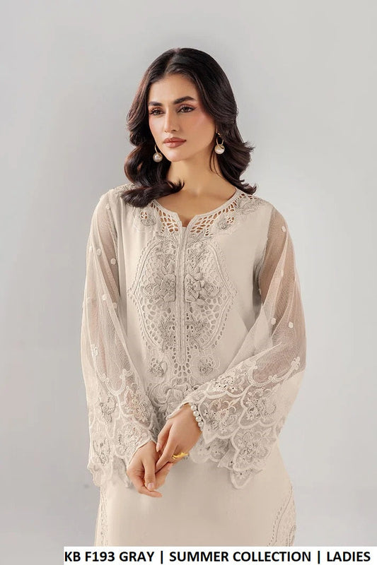 Light grey cotton Pakistani women's casual straight shirt side view