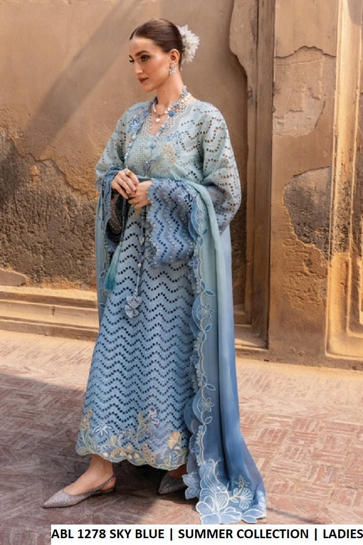 ABL 1278 SKY BLUE - Sky Blue Poly Lawn Straight 3-Piece Women’s Pakistani Suit