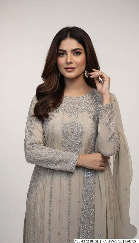 Beige silk Pakistani women's straight shirt side view