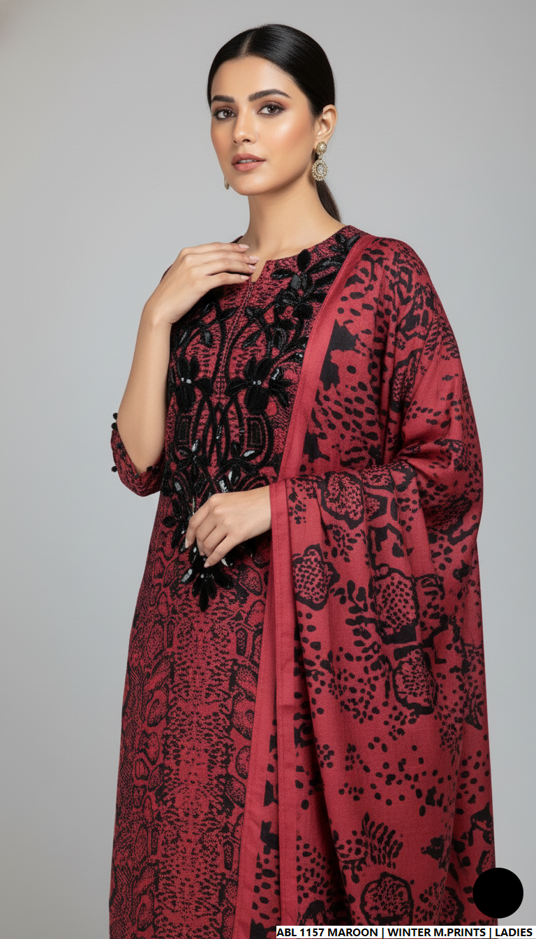 Pakistani women's printed lawn casual outfit detail view