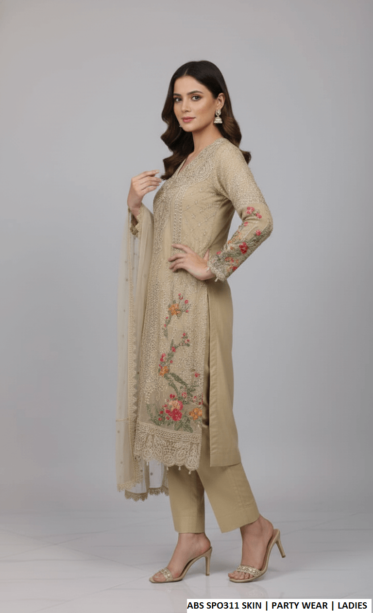Skin chiffon Pakistani women's straight shirt side view