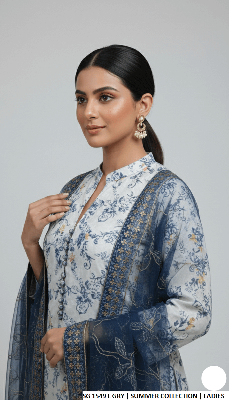 Pakistani women's lawn A-Line printed casual shirt side view