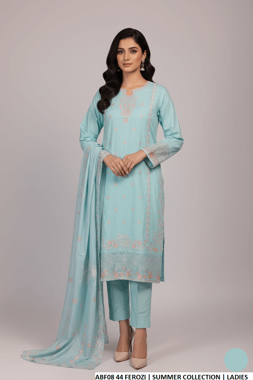 Cotton straight shirt ferozi - Pakistani women's casual everyday outfit with digital print dupatta front view