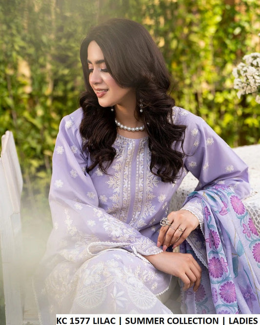 KC Sunehri 1577 - Soft Lilac Embroidered Cotton 3-Piece Women's Pakistani Suit