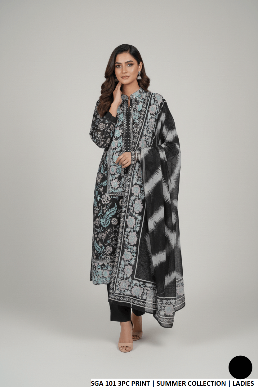 Pakistani women's lawn straight printed casual outfit back view