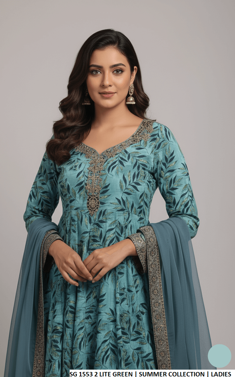 Pakistani women's lawn printed long frock casual outfit side view