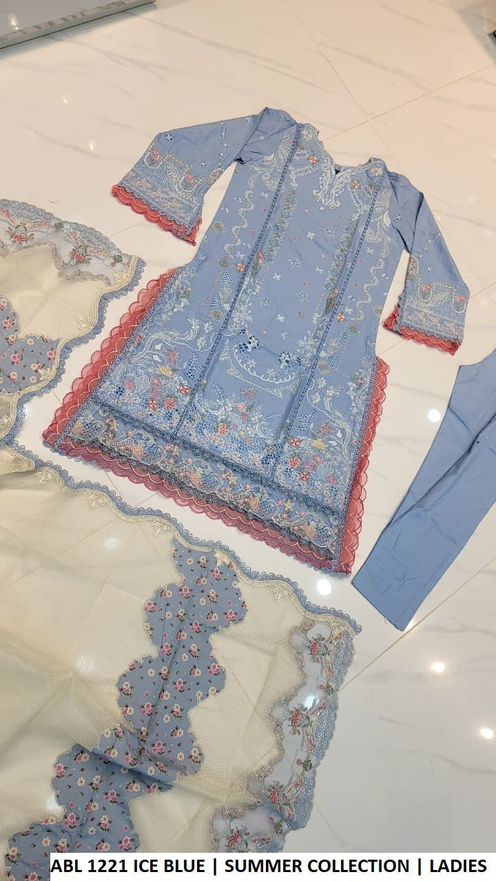ABL 1221 ICE BLUE cotton Pakistani women's A-Line shirt back view