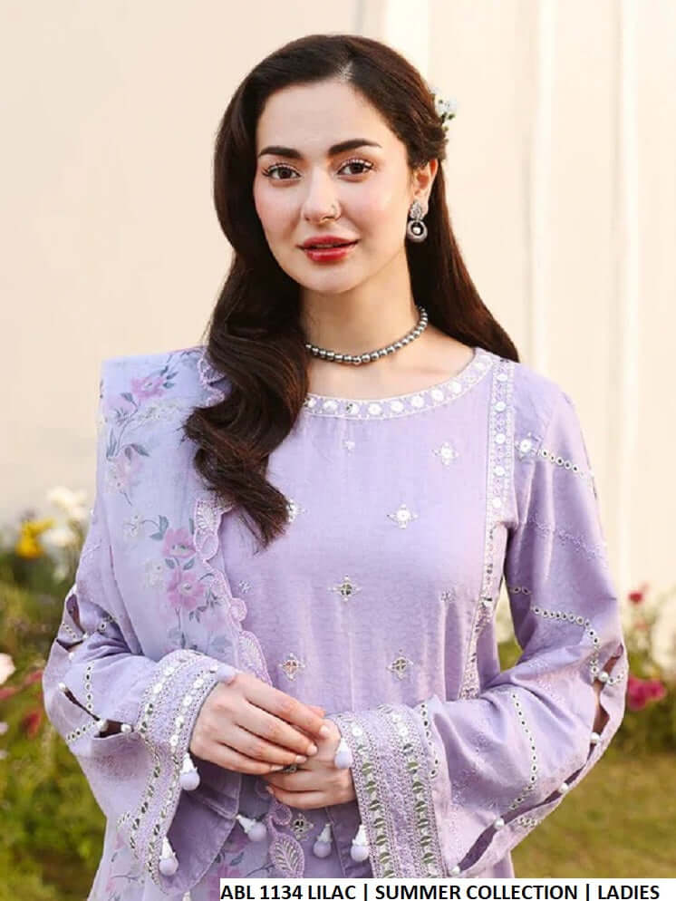 Pakistani women's lilac cotton straight shirt detail view