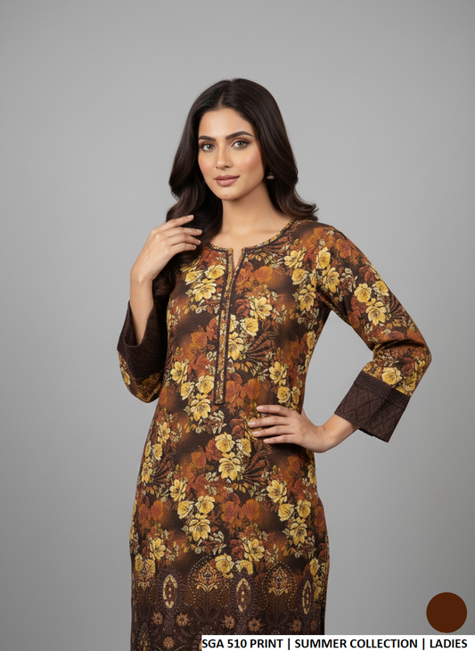 Pakistani women's lawn straight printed casual shirt side view