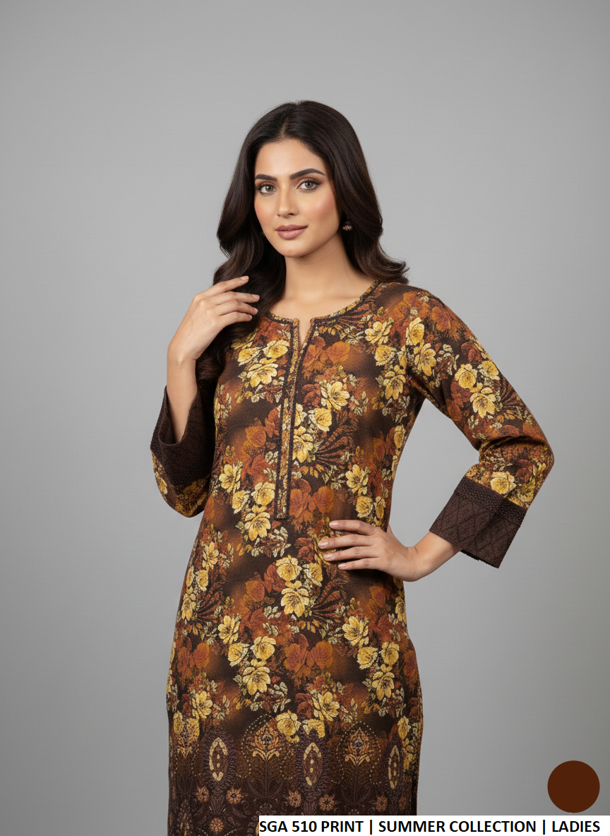 Pakistani women's lawn straight printed casual shirt side view