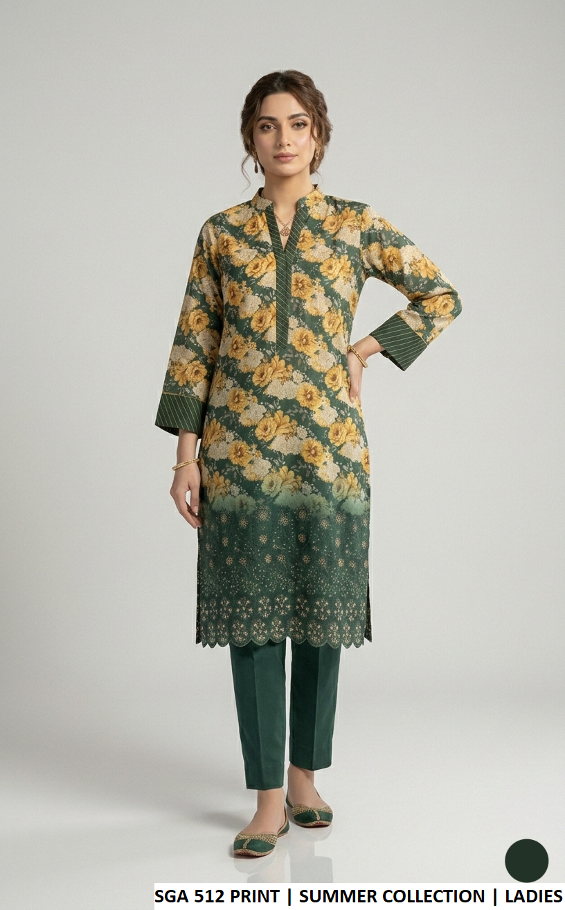 Lawn straight printed shirt - Pakistani women's casual summer outfit with cotton trouser front view
