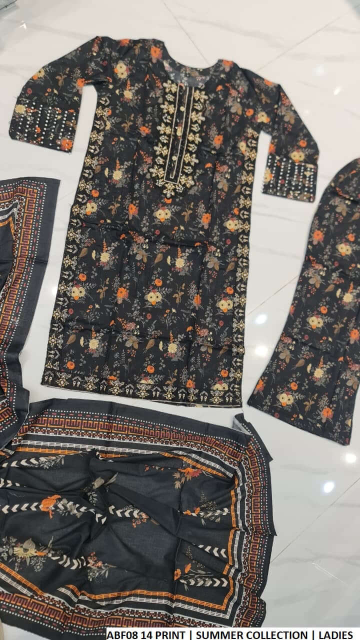 Pakistani women's lawn straight printed casual outfit back view