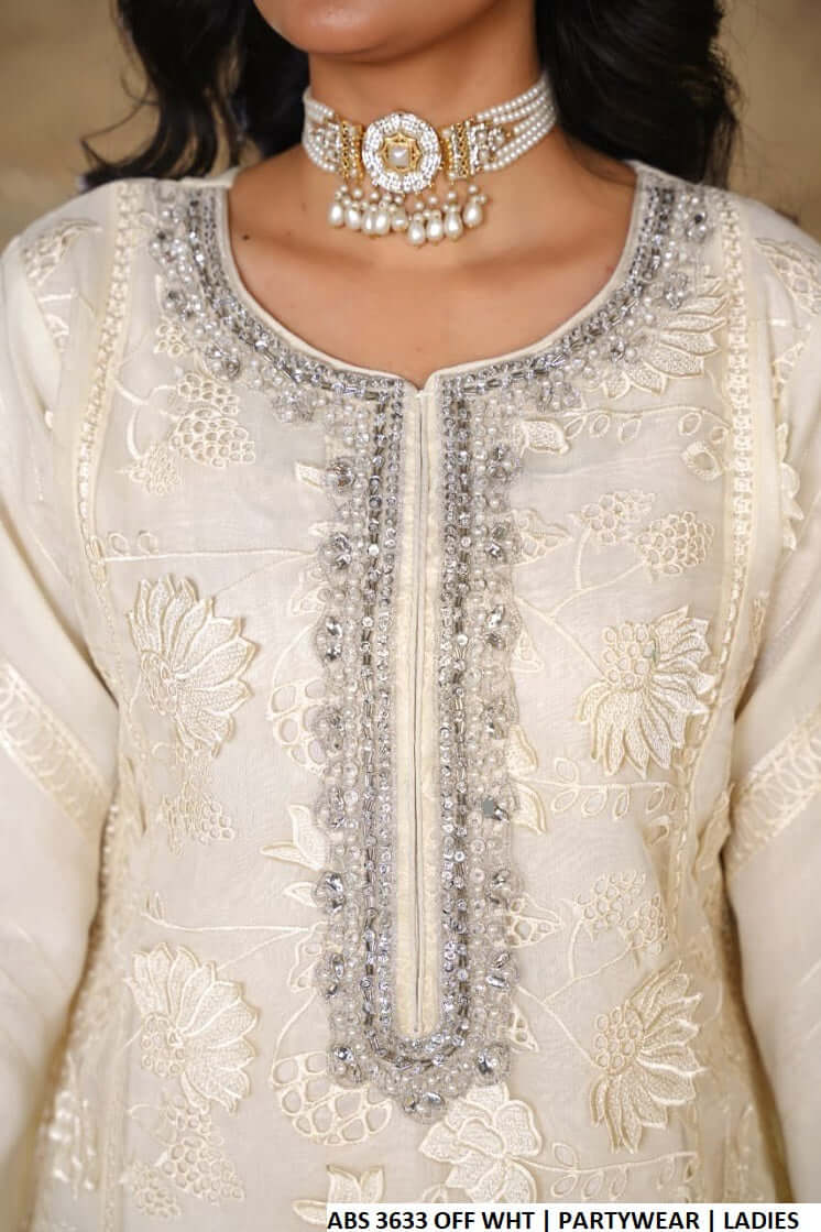 Off white organza Pakistani women's straight shirt with plazo side view