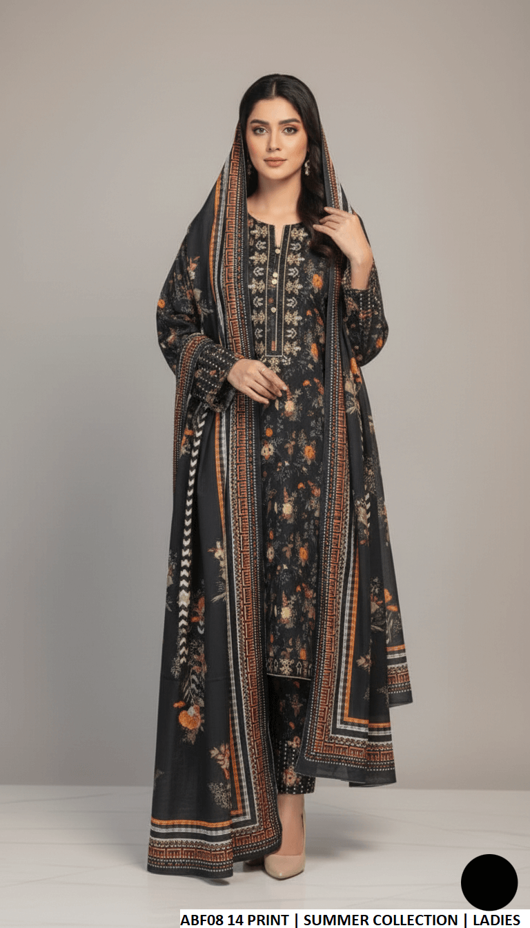 Lawn straight printed shirt - Pakistani women's casual summer outfit with lawn trouser and dupatta front view