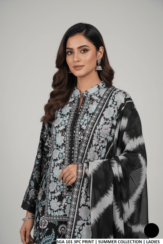 Pakistani women's lawn straight printed casual shirt side view