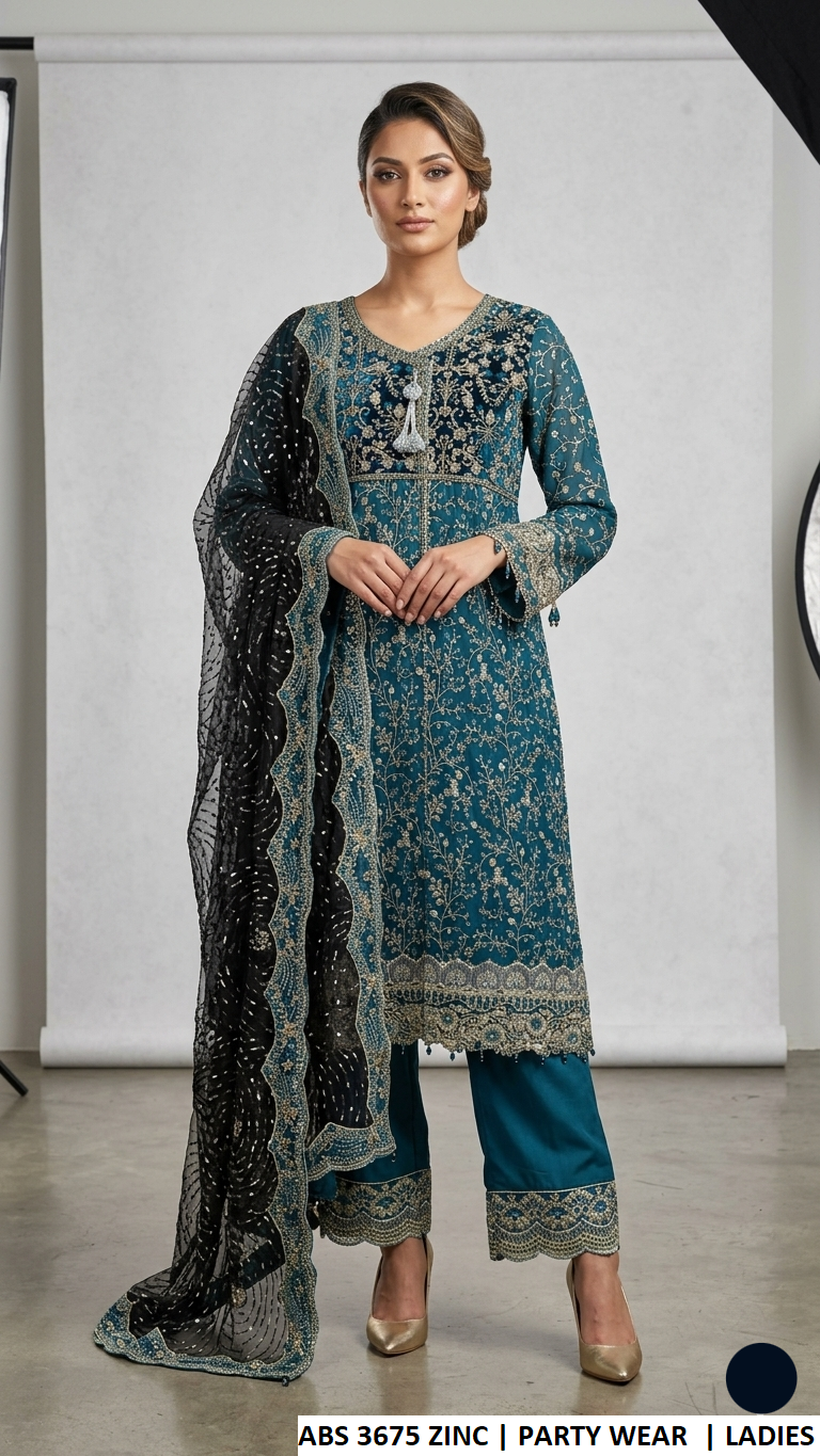 ABS 3675 ZINC - Zinc Chiffon Ungrakha 3-Piece Women's Pakistani Plazo Suit