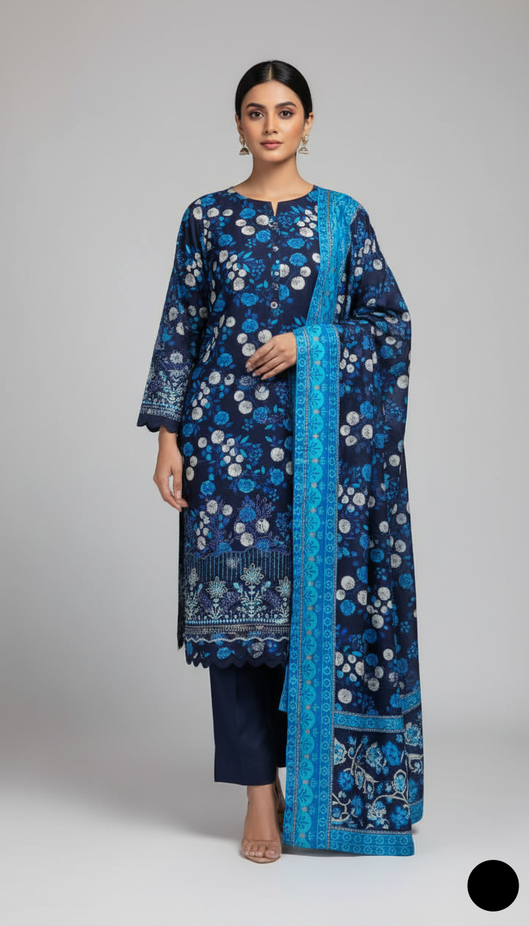 Pakistani women's lawn A-Line printed casual shirt side view