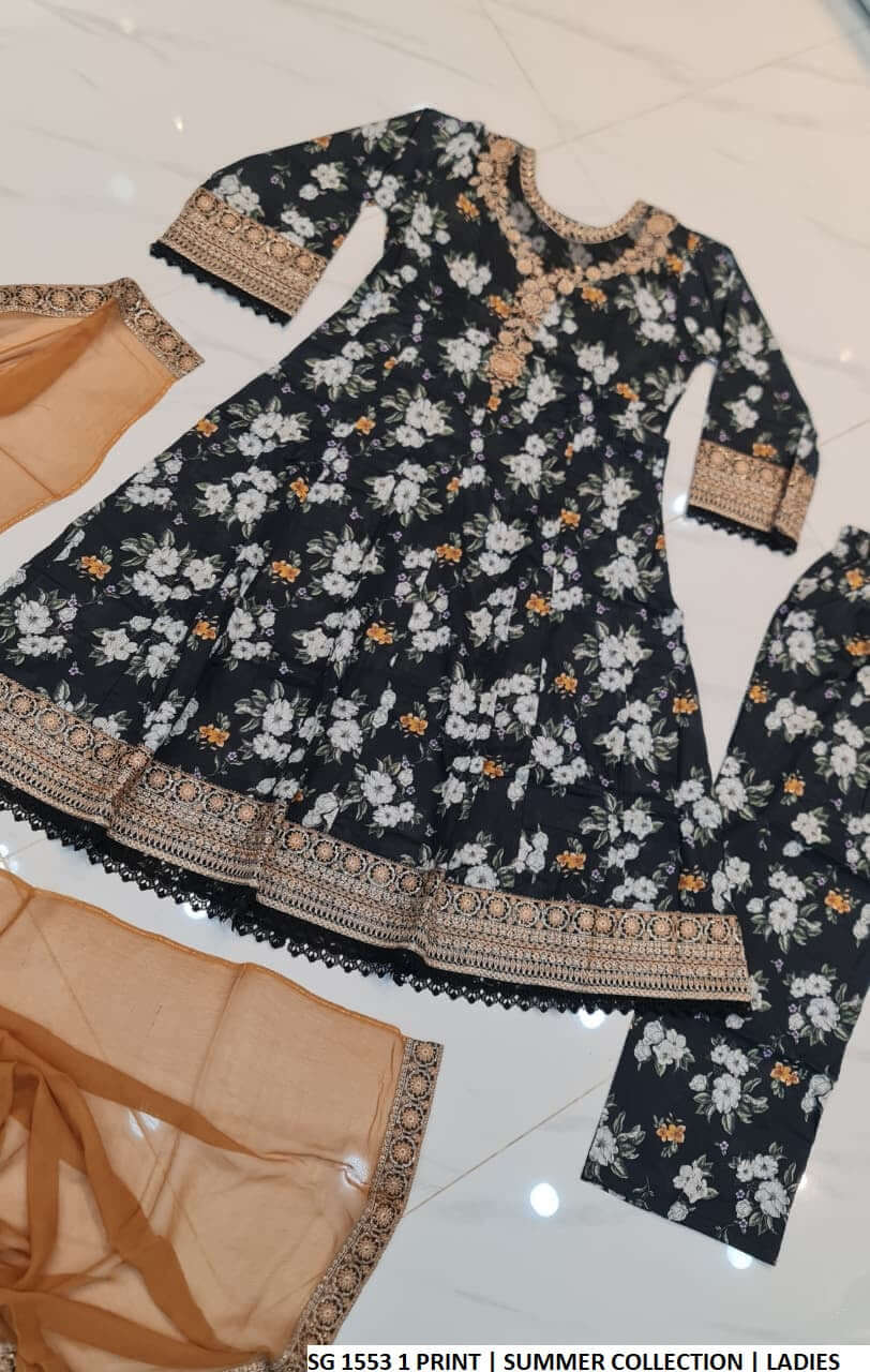 Pakistani women's lawn long frock printed casual outfit back view