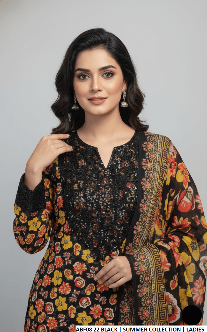 Lawn long frock plazo printed - Pakistani women's casual summer outfit with digital print dupatta front view