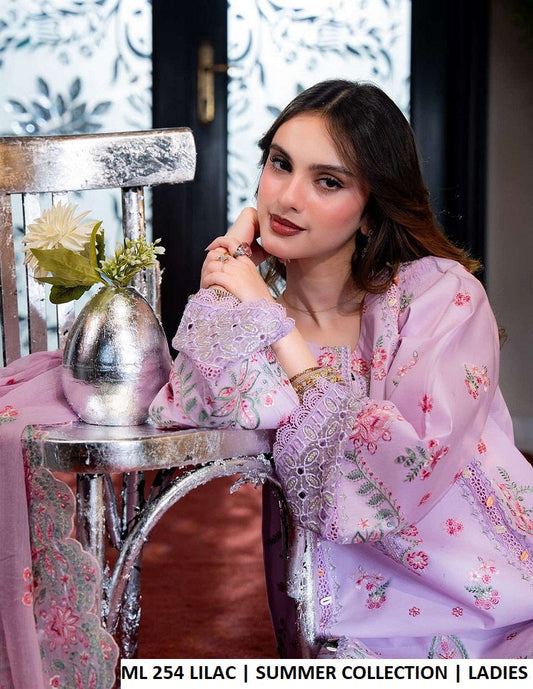 ML 254 LILAC - Lilac Cotton 3-Piece Straight Women's Pakistani Suit
