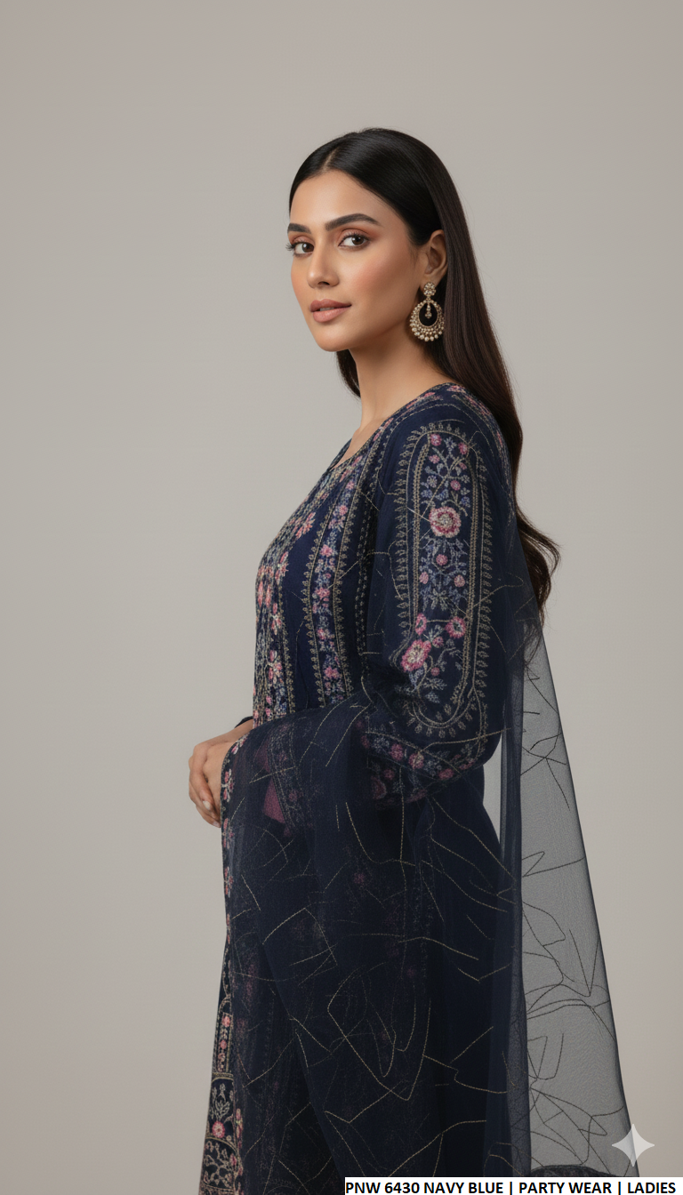 Pakistani women's chiffon straight shirt with plazo side view