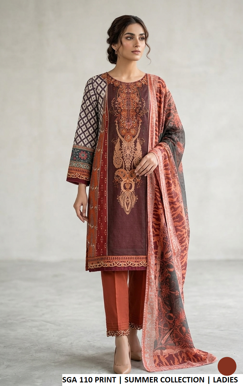 Lawn A-Line printed shirt - Pakistani women's casual summer outfit with cotton trouser and digital printed dupatta front view