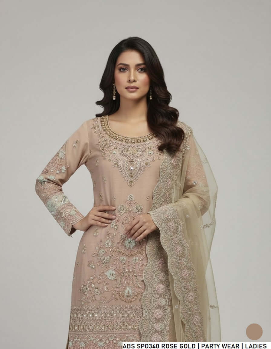 Rose gold masuri Pakistani women's short shirt with garara side view