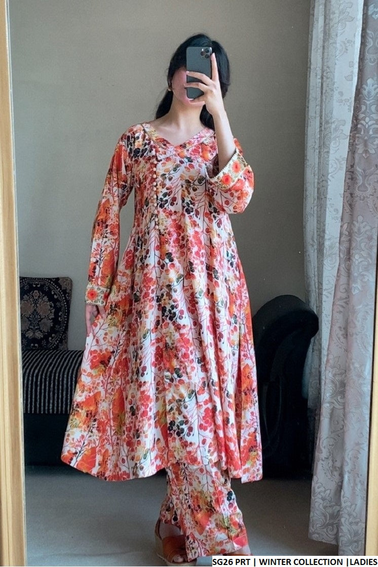 SG26 linen angrakha frock Pakistani women's elegant outfit side view