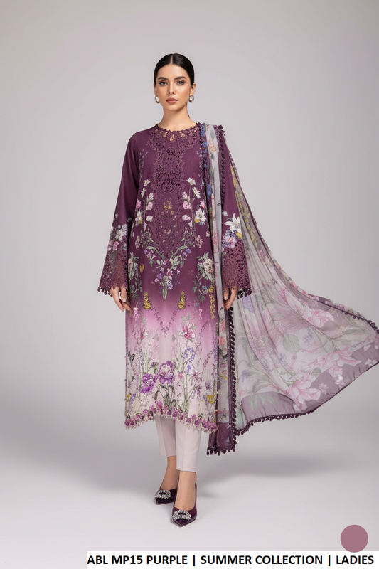 Purple poly lawn Pakistani women's A-Line casual shirt side view