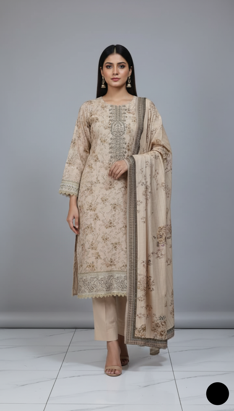 Pakistani women's lawn A-Line printed casual shirt side view