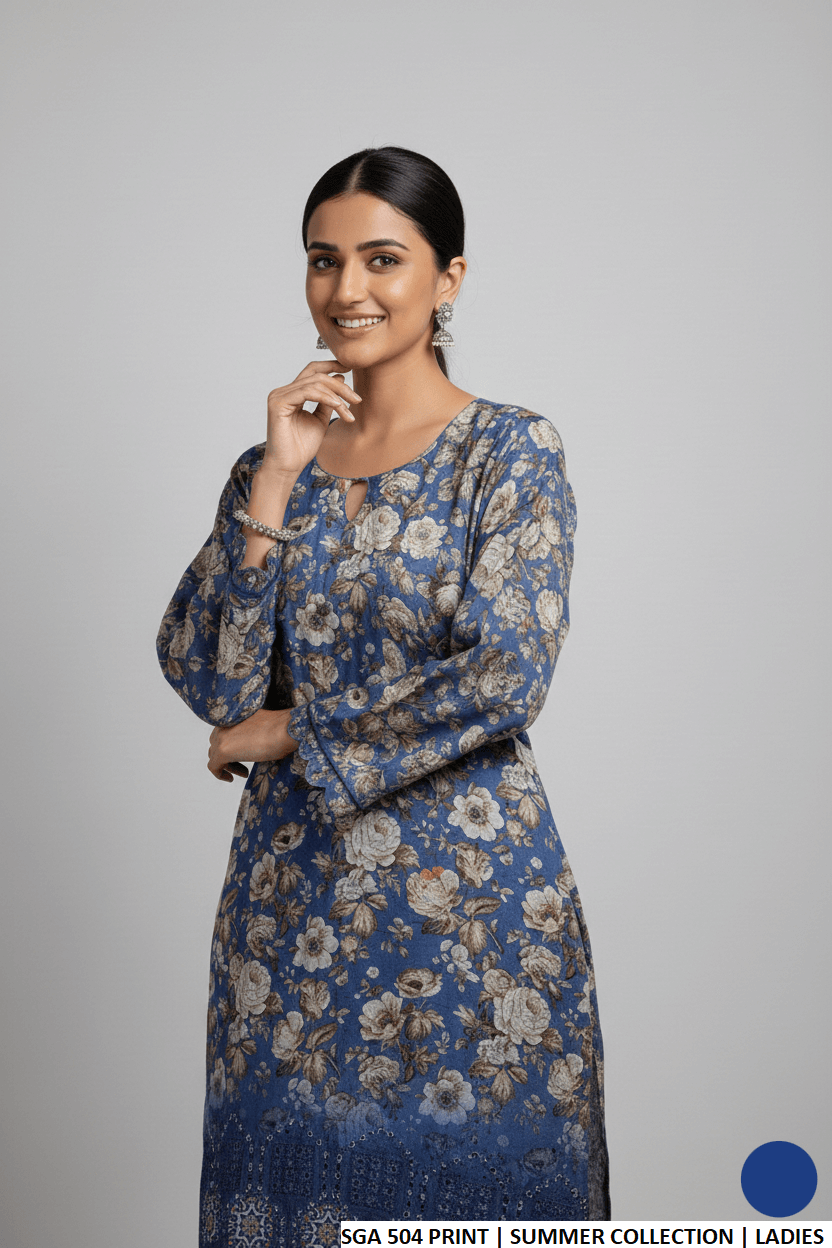 Pakistani women's lawn straight printed casual shirt side view
