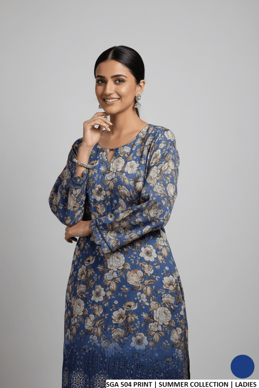 Pakistani women's lawn straight printed casual shirt side view